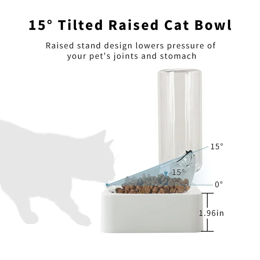 Tilted Raised Cat Food Bowl and Gravity Water Bottle with Feeding Mat