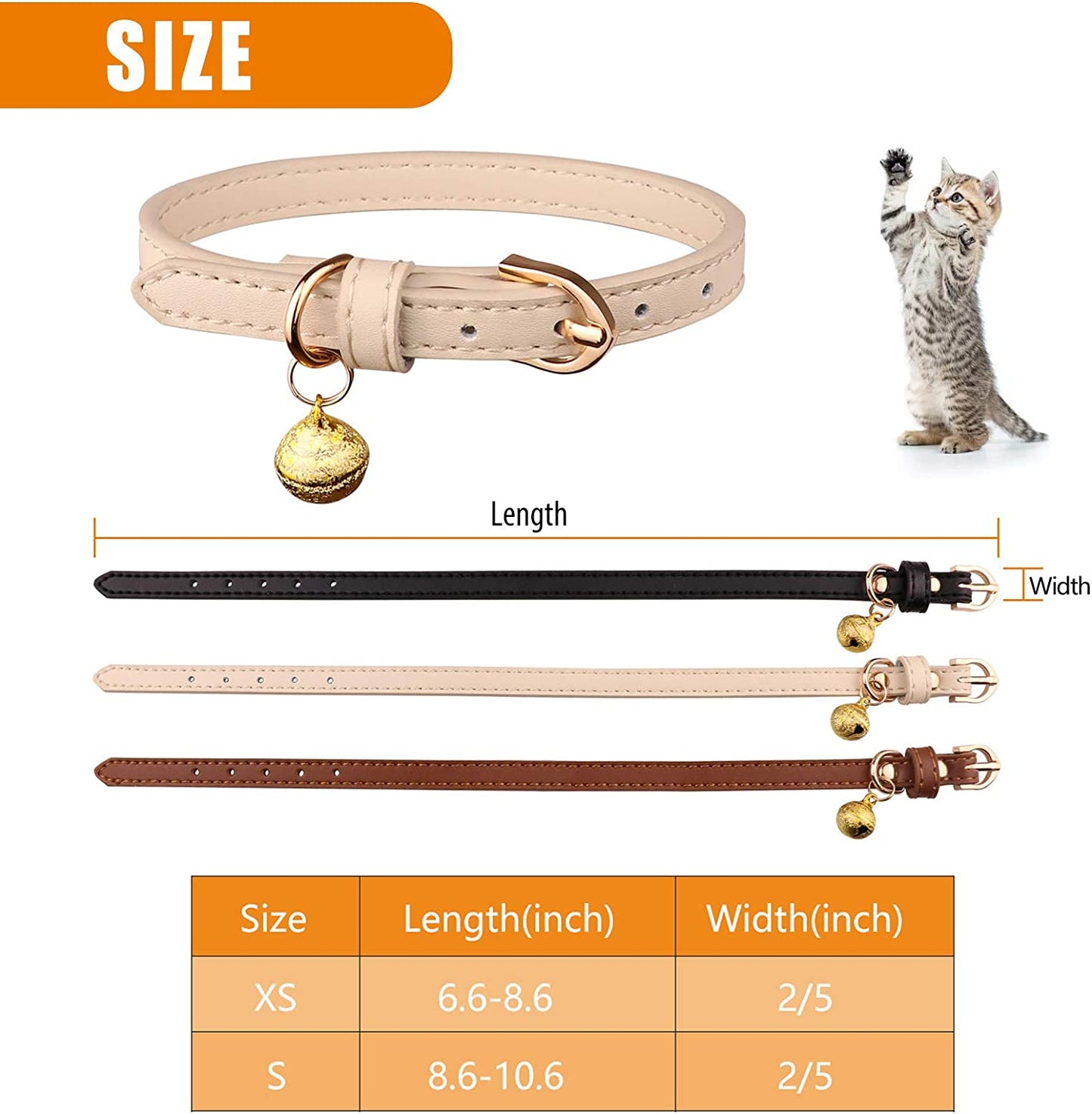 3 Pack Leather Cat Collars with Bells 