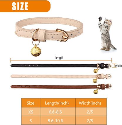 3 Pack Leather Cat Collars with Bells 
