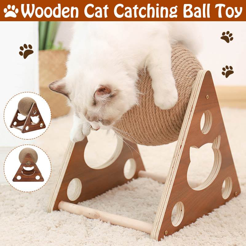Cat Scratcher Sisal Rope Ball Cat Scratching Post Wood Stand Anti-Scratch Toy for Cats