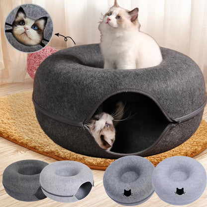 Cozy 2-in-1 Donut Bed & Play Tunnel for Cats – Perfect Hideaway & Interactive Fun! 🐾✨