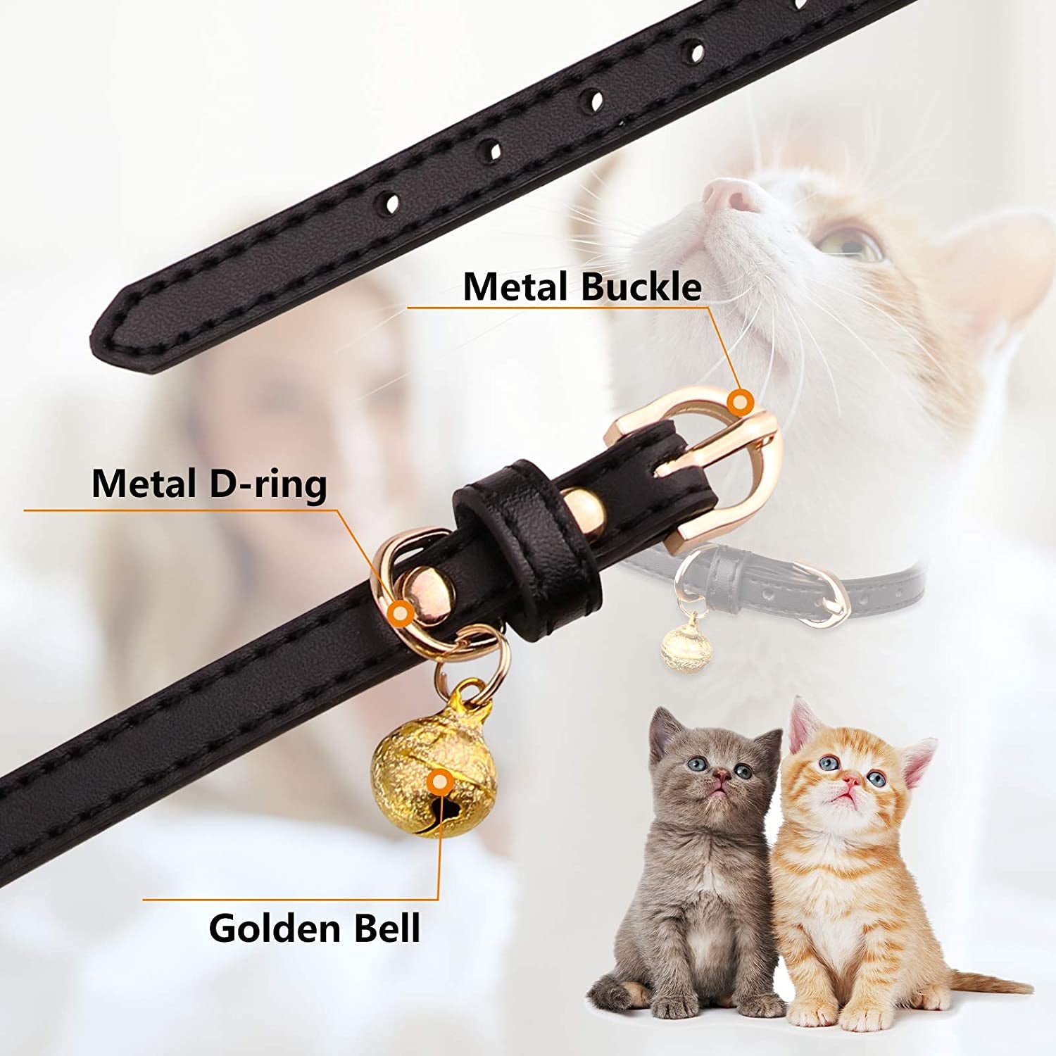 3 Pack Leather Cat Collars with Bells 
