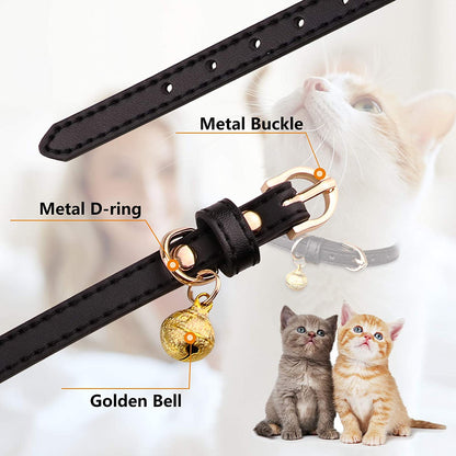 3 Pack Leather Cat Collars with Bells 