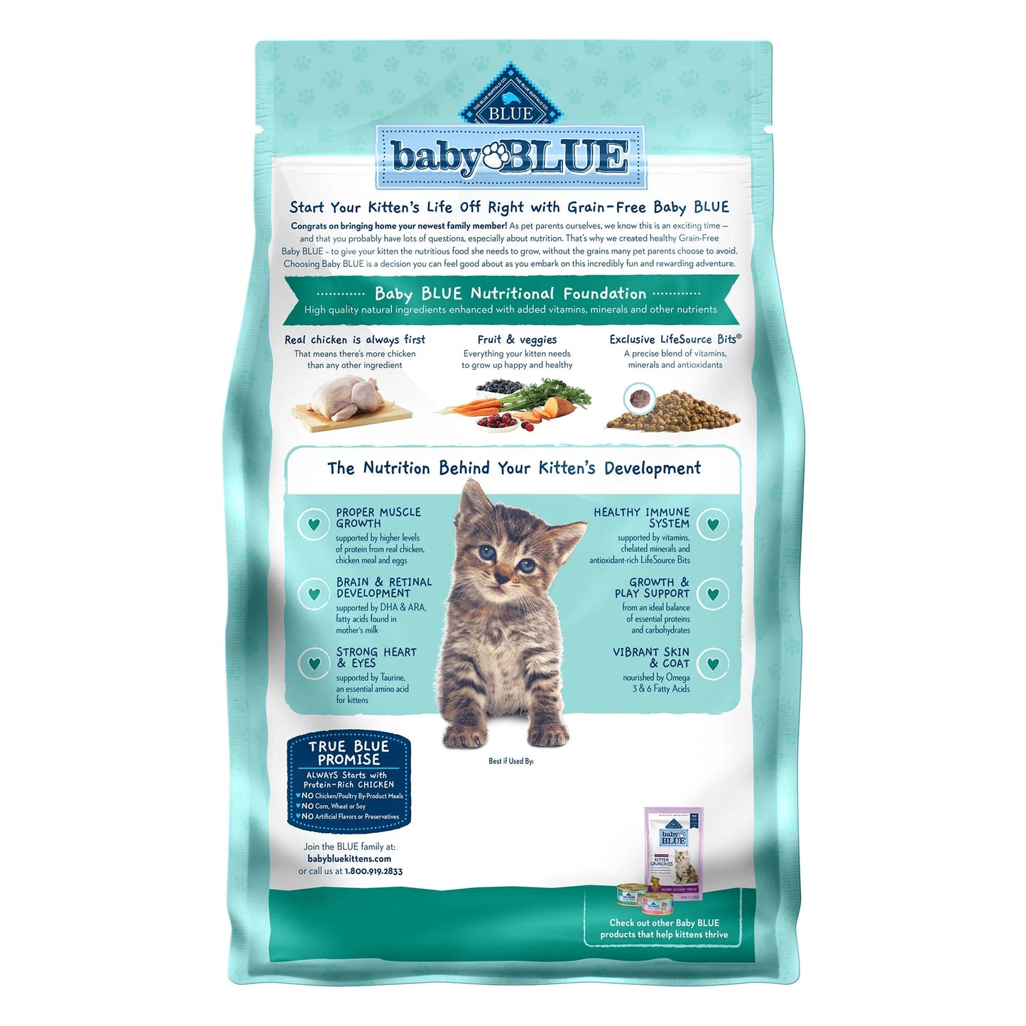 Baby BLUE Natural Kitten Dry Cat Food for Healthy Growth, Chicken, 2-Lb. Bag