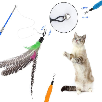 Unleash the Fun! 🐾 13PCS Cat Feather Teaser Refills + 2PCS Retractable Wands for Endless Playtime! 🎉🐱✨