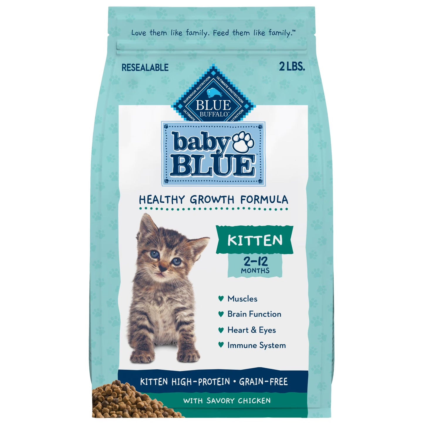 Baby BLUE Natural Kitten Dry Cat Food for Healthy Growth, Chicken, 2-Lb. Bag