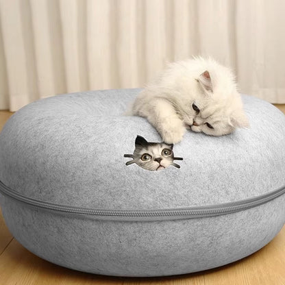 Cozy 2-in-1 Donut Bed & Play Tunnel for Cats – Perfect Hideaway & Interactive Fun! 🐾✨