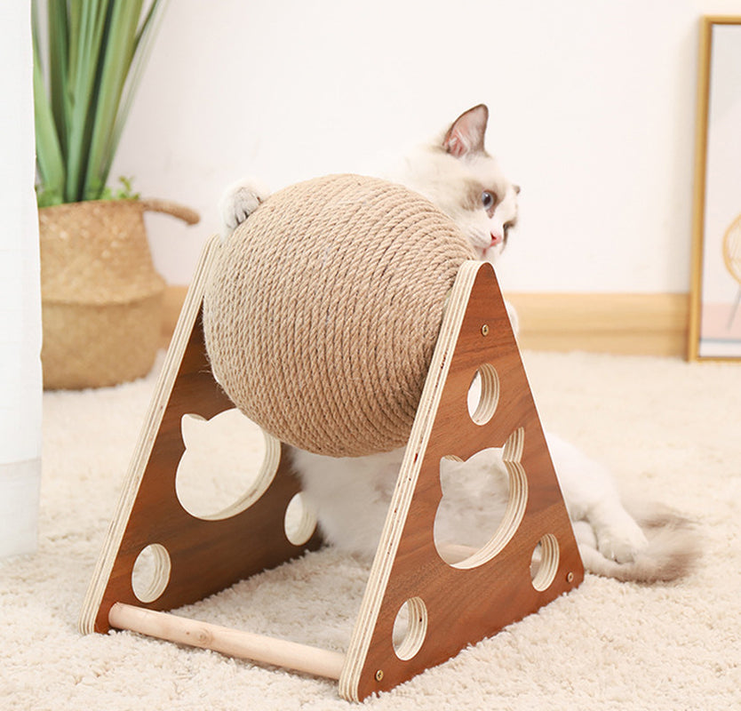 Cat Scratcher Sisal Rope Ball Cat Scratching Post Wood Stand Anti-Scratch Toy for Cats
