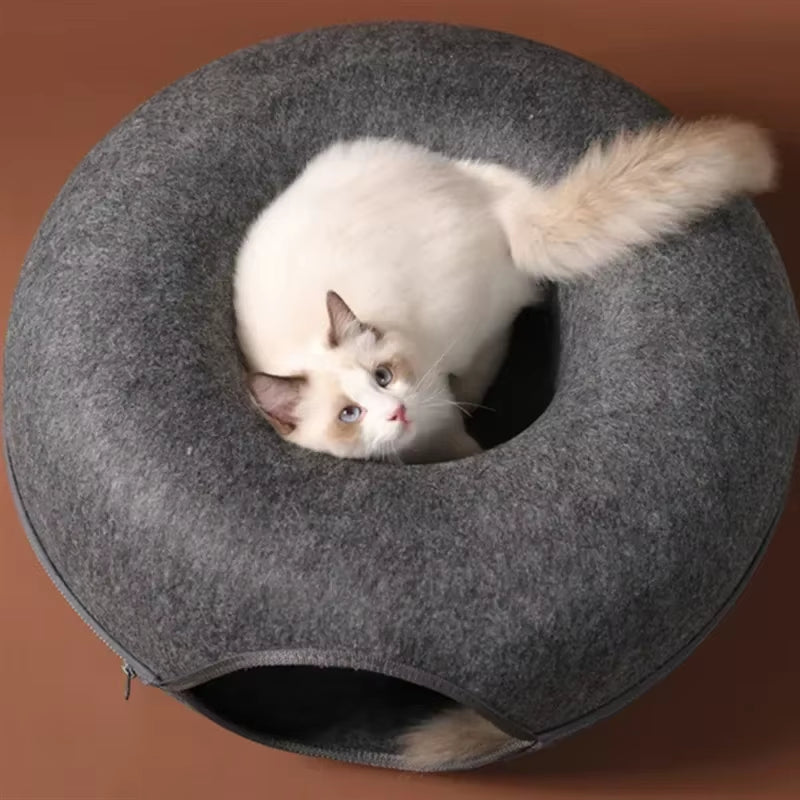 Cozy 2-in-1 Donut Bed & Play Tunnel for Cats – Perfect Hideaway & Interactive Fun! 🐾✨