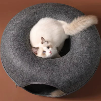 Cozy 2-in-1 Donut Bed & Play Tunnel for Cats – Perfect Hideaway & Interactive Fun! 🐾✨