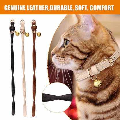 3 Pack Leather Cat Collars with Bells 